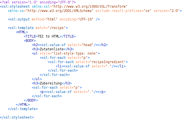 XSLT-Skript zur Transformation des Rezeptes Suppe von jungen Gemüsen
